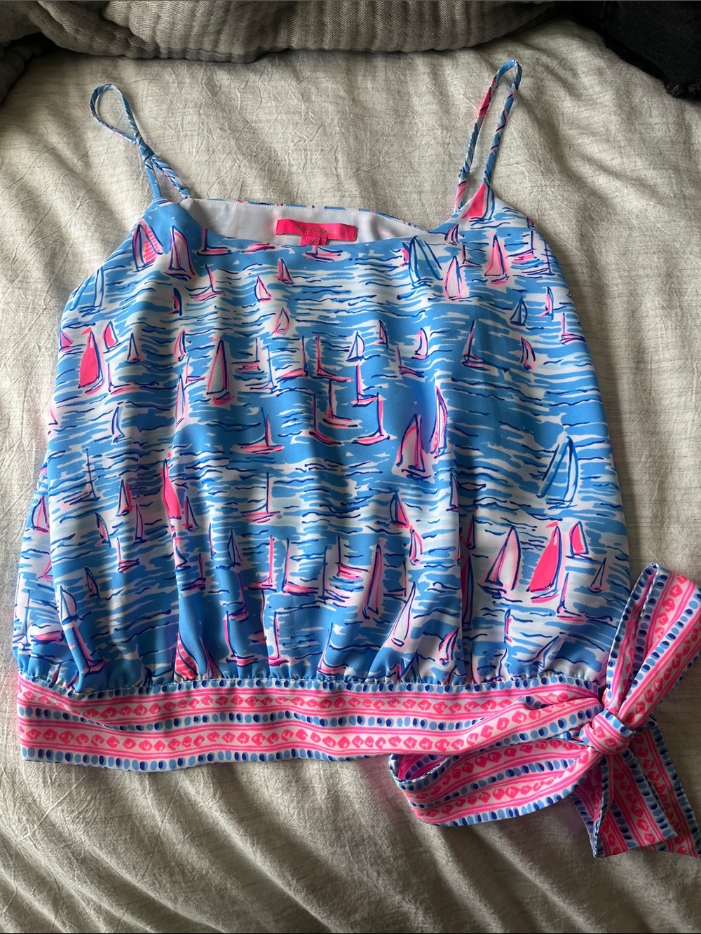 Lilly Pulitzer Blue and Pink Sailboat Print Tank Top